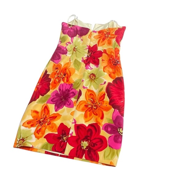 David Meister Floral Strapless Embellished 100% Silk Cocktail Dress Sz 4 - Picture 8 of 15